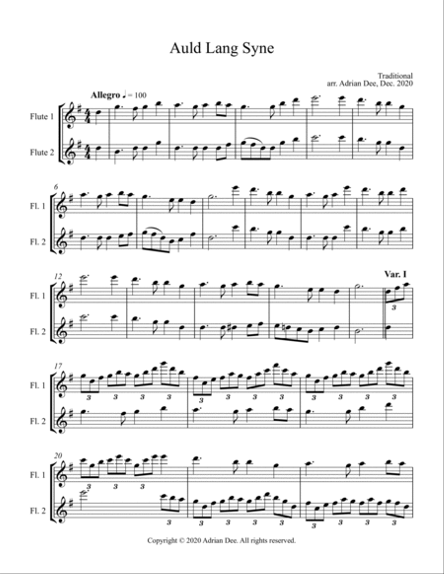 Auld Lang Syne (flute duet) Flute Duet scores gallery preview page 2