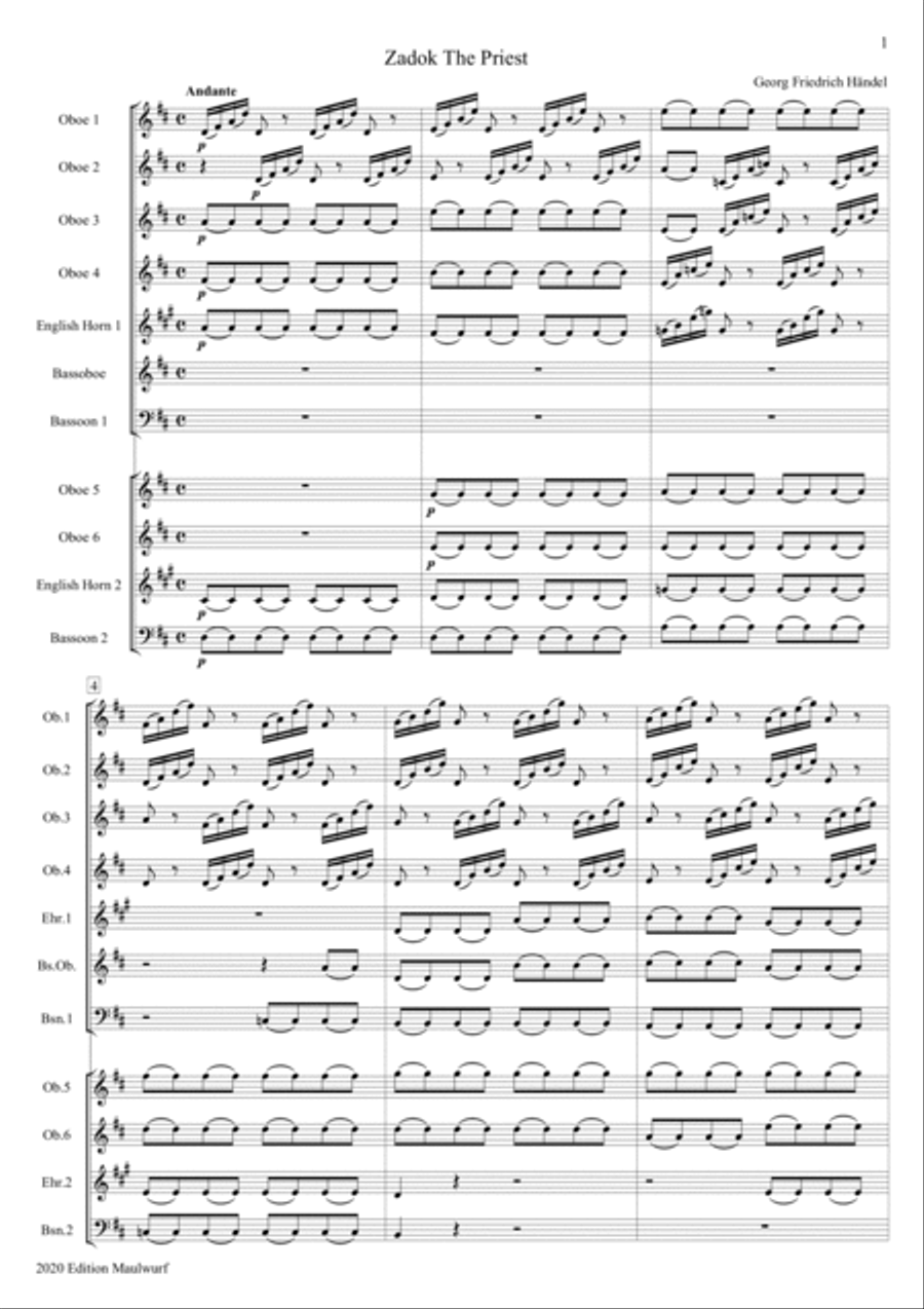 Zadok The Priest Woodwind Quartet scores gallery preview page 3
