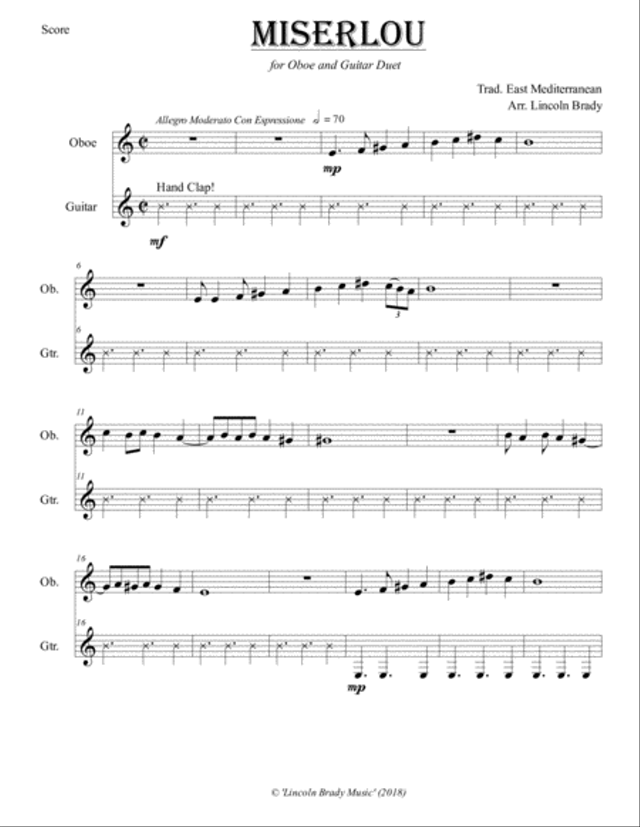 MISERLOU - Guitar and Oboe (or any other treble C instrument) Oboe scores gallery preview page 3