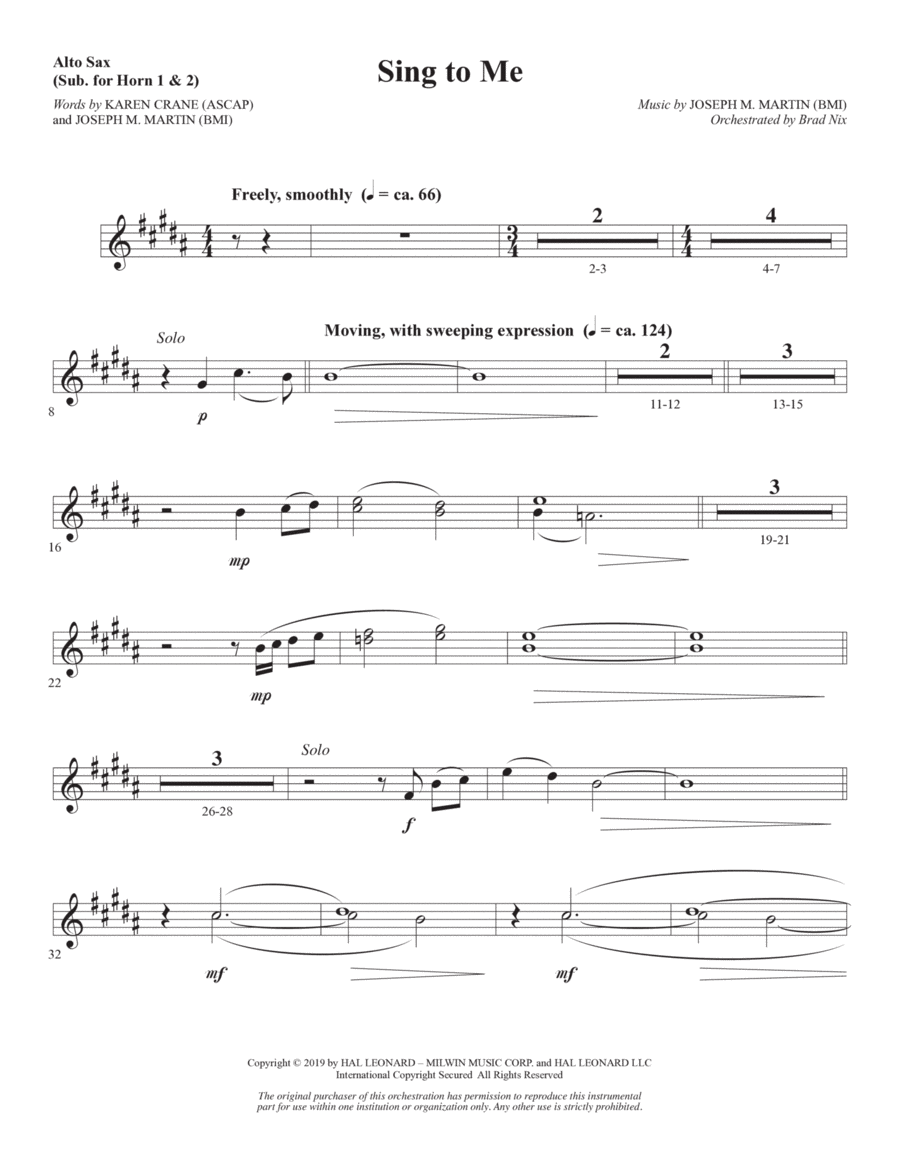 Book cover for Sing to Me - Alto Sax 1-2 (sub. Horn 1-2)