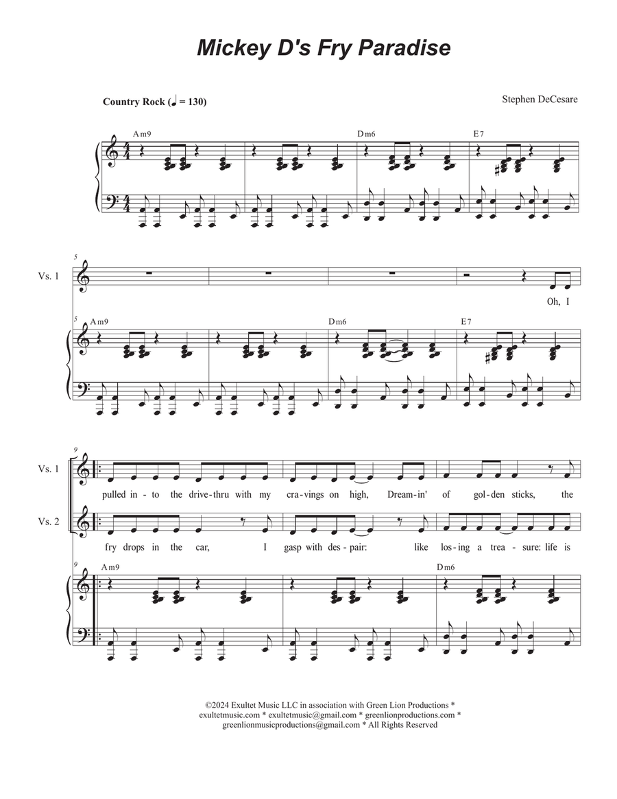 Mickey D's Fry Paradise (Solo with 2-part choir - (SA) SA scores gallery preview page 1