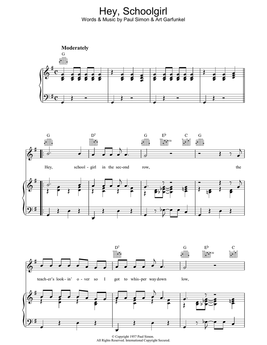 Hey Schoolgirl Piano, Vocal, Guitar scores gallery preview page 1