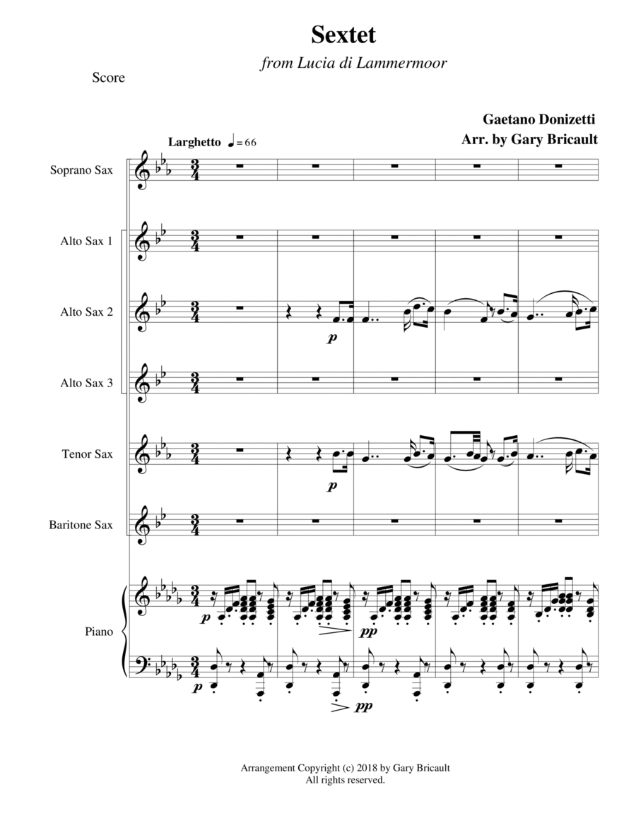 Sextet - from Lucia di Lammermoor Woodwind Ensemble scores gallery preview page 1