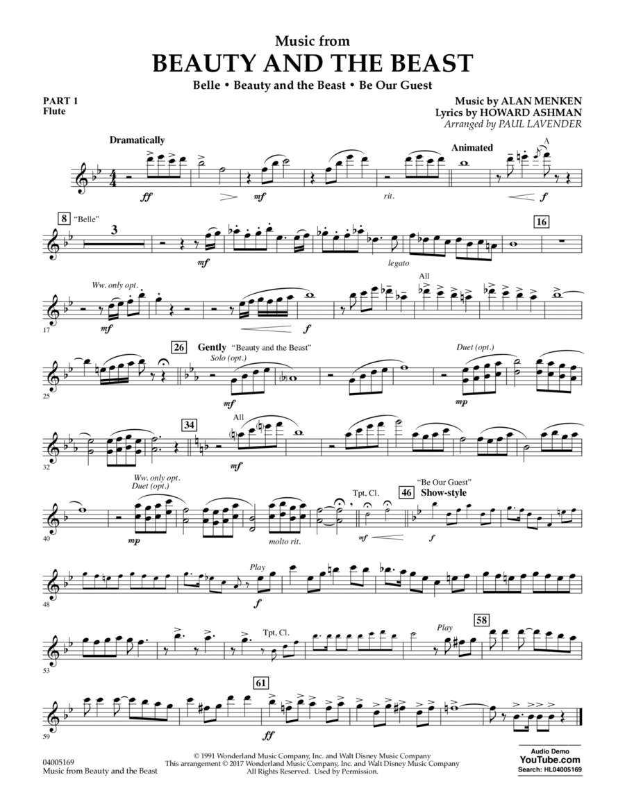Music from Beauty and the Beast - Pt.1 - Flute Concert Band scores gallery preview page 1