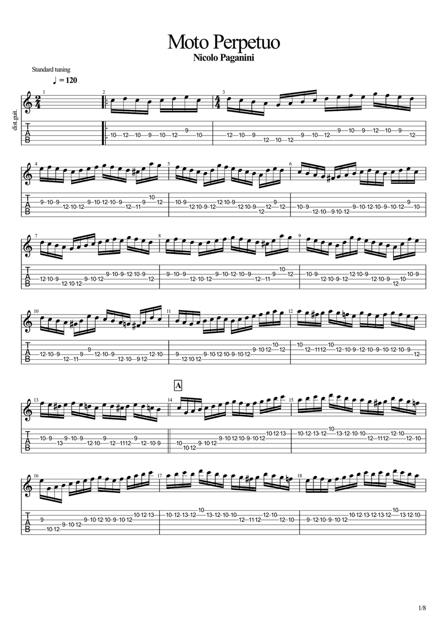 Moto Perpetuo Solo Classical Guitar scores gallery preview page 1