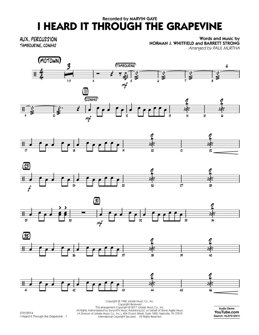 I Heard It Through the Grapevine - Aux Percussion Percussion scores gallery preview page 1