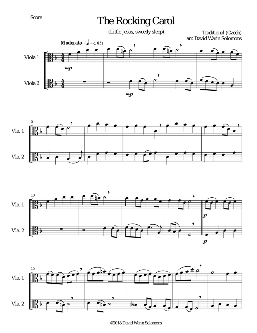 The Rocking Carol (Little Jesus, Sweetly Sleep) for viola duo String Duet scores gallery preview page 1