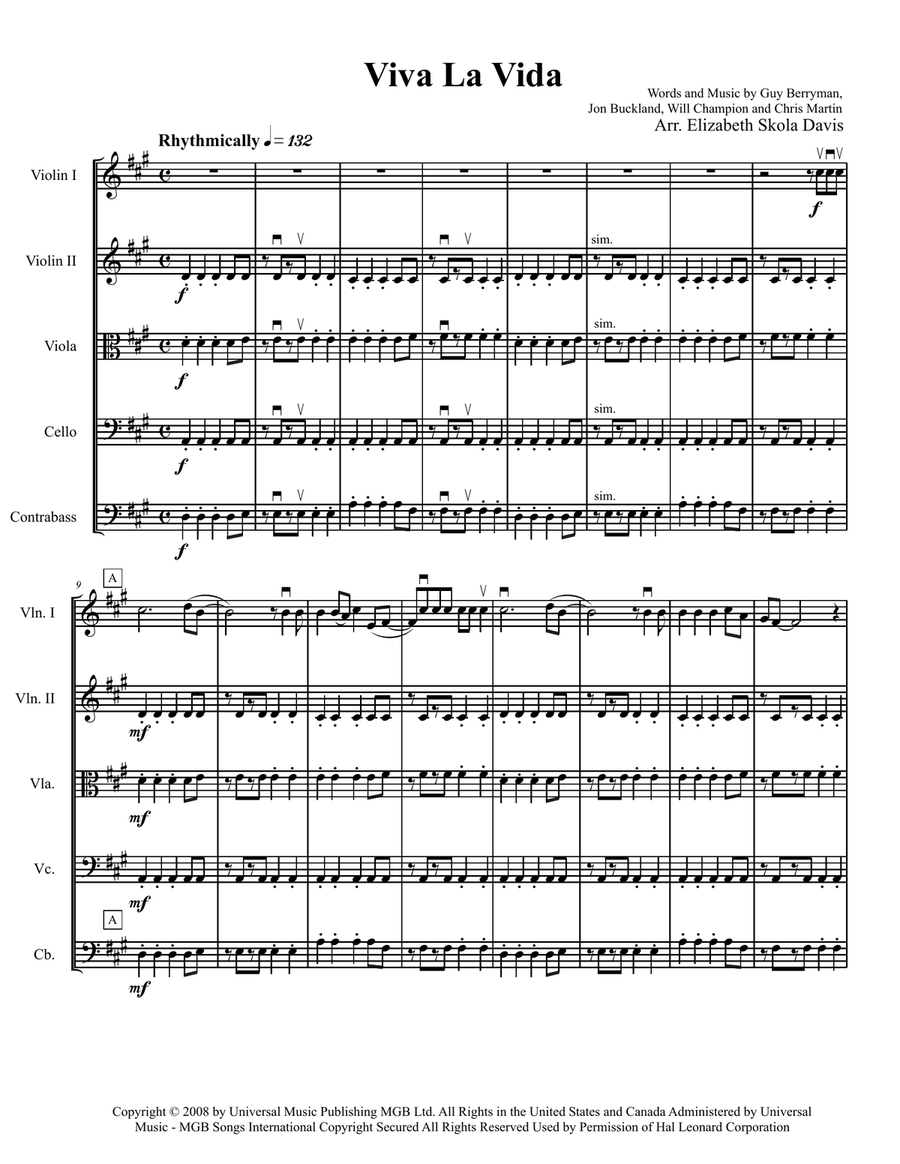 Viva La Vida String Orchestra scores gallery preview page 1