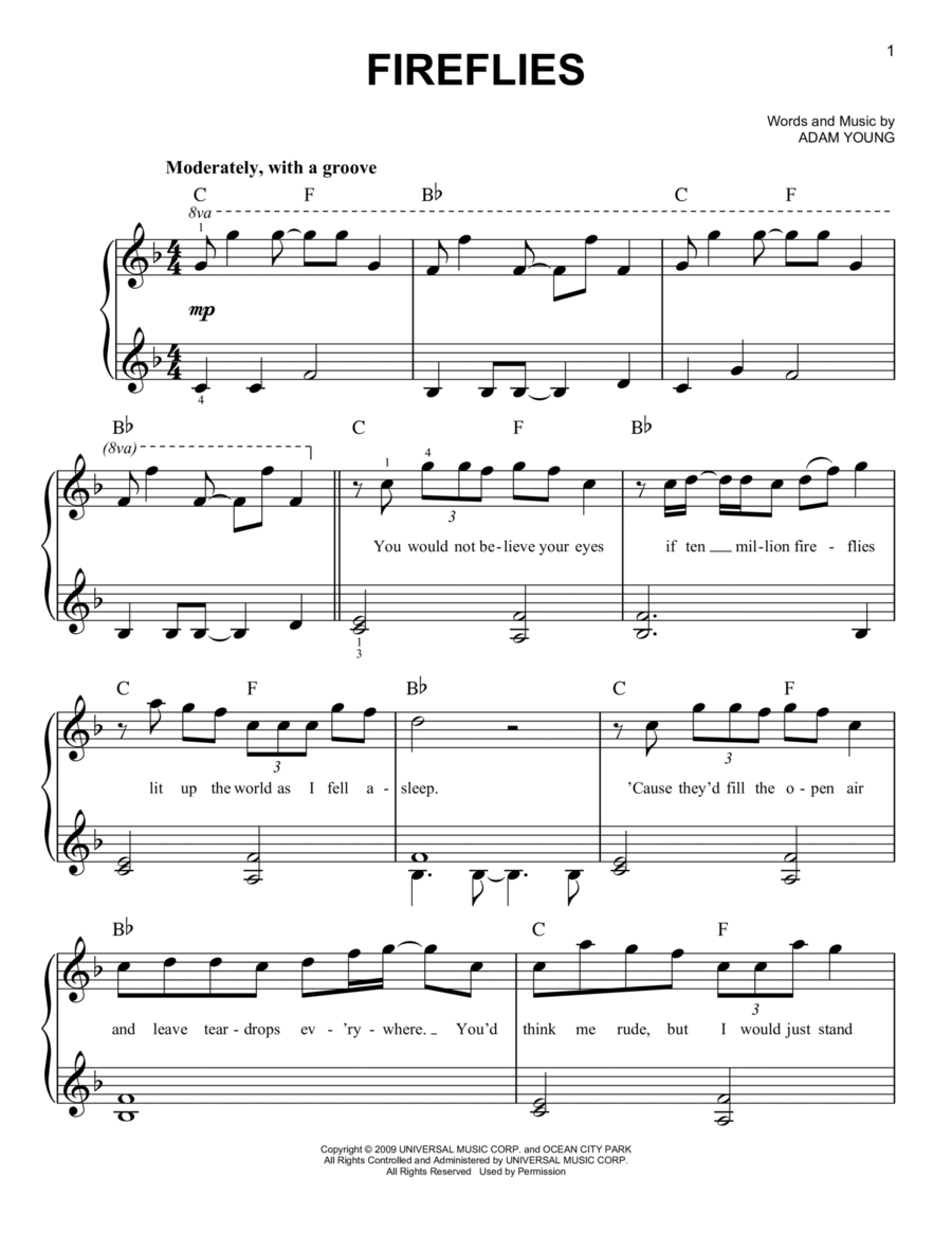 Fireflies Easy Piano scores gallery preview page 1