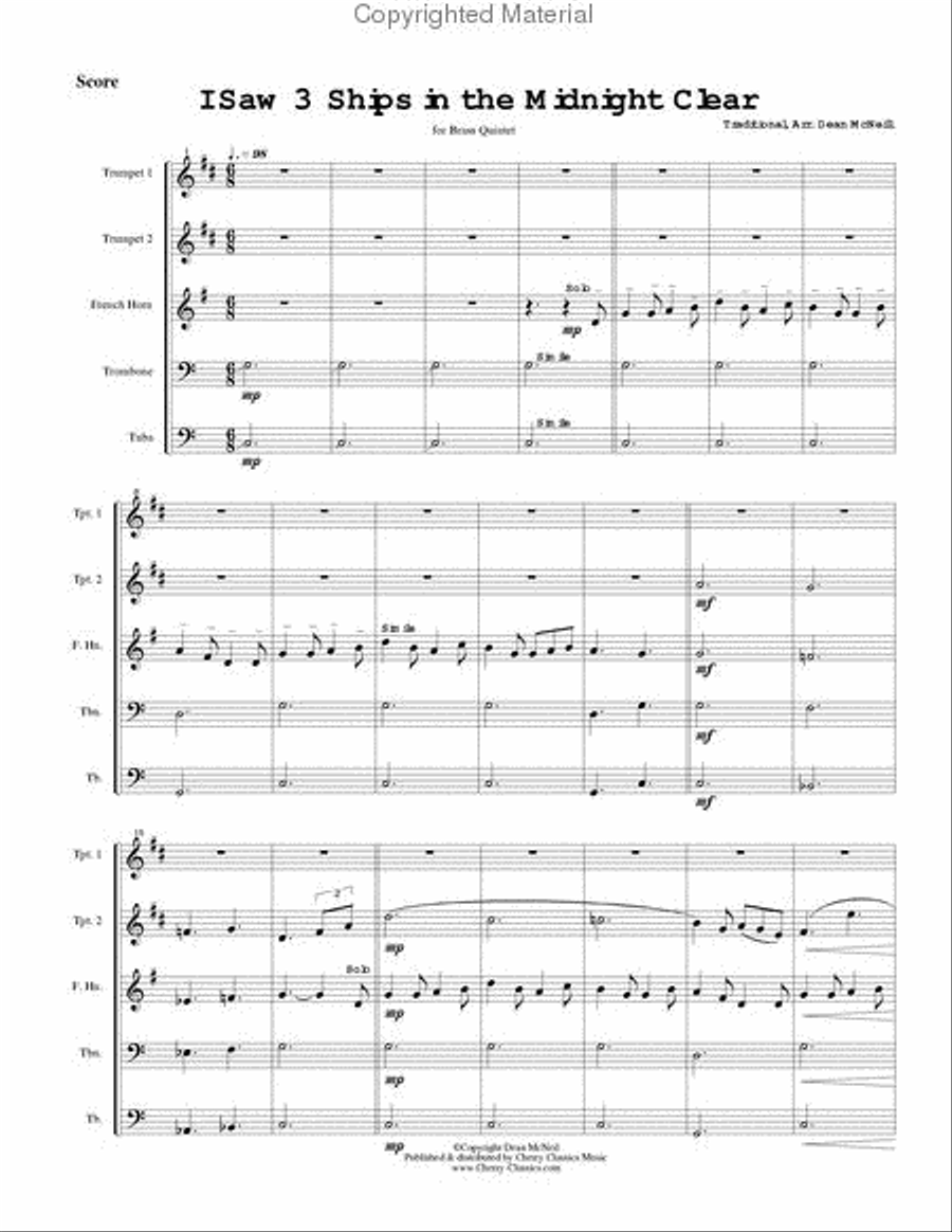 I Saw Three Ships in the Midnight Clear Brass Quintet scores gallery preview page 2