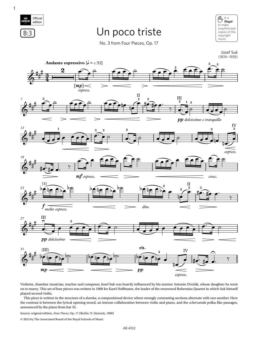 Un poco triste (Grade 8, B3, from the ABRSM Violin Syllabus from 2024)