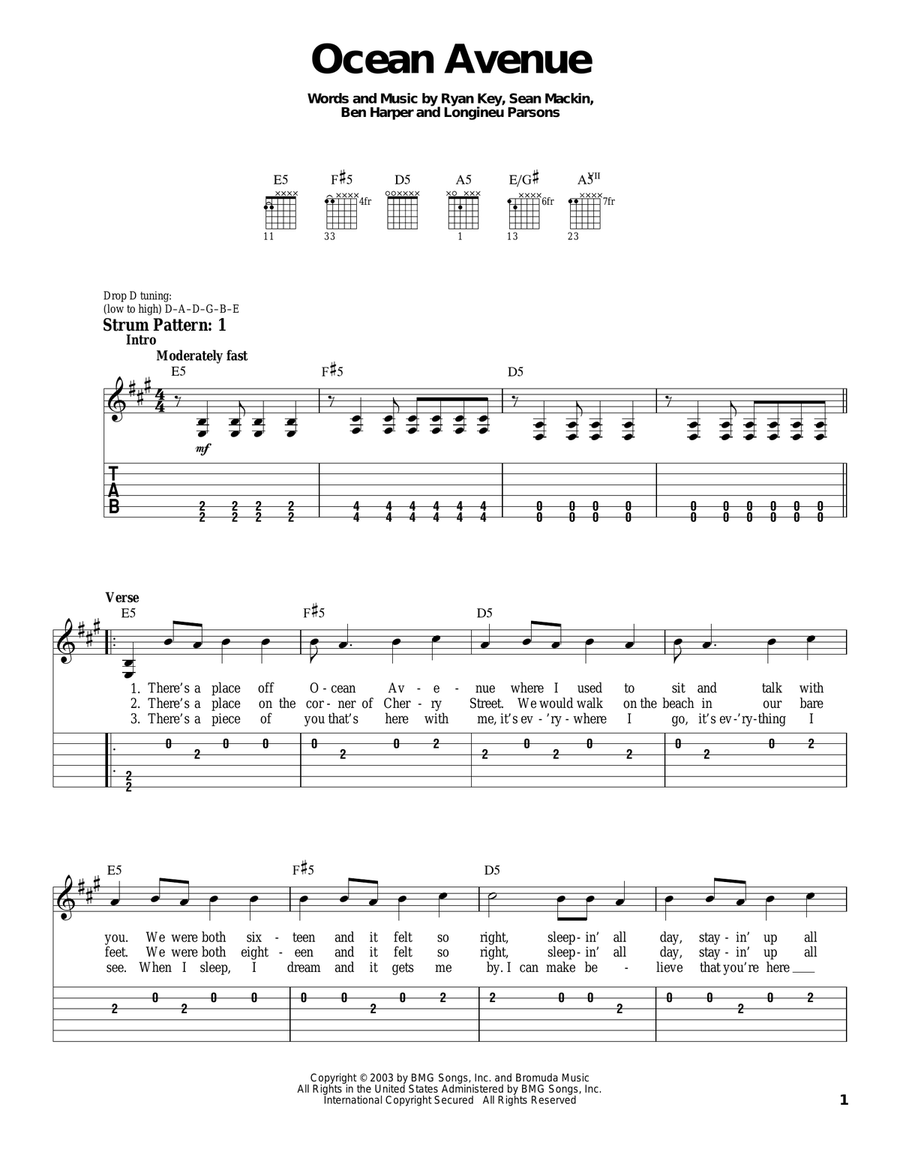 Ocean Avenue Acoustic Guitar scores gallery preview page 1