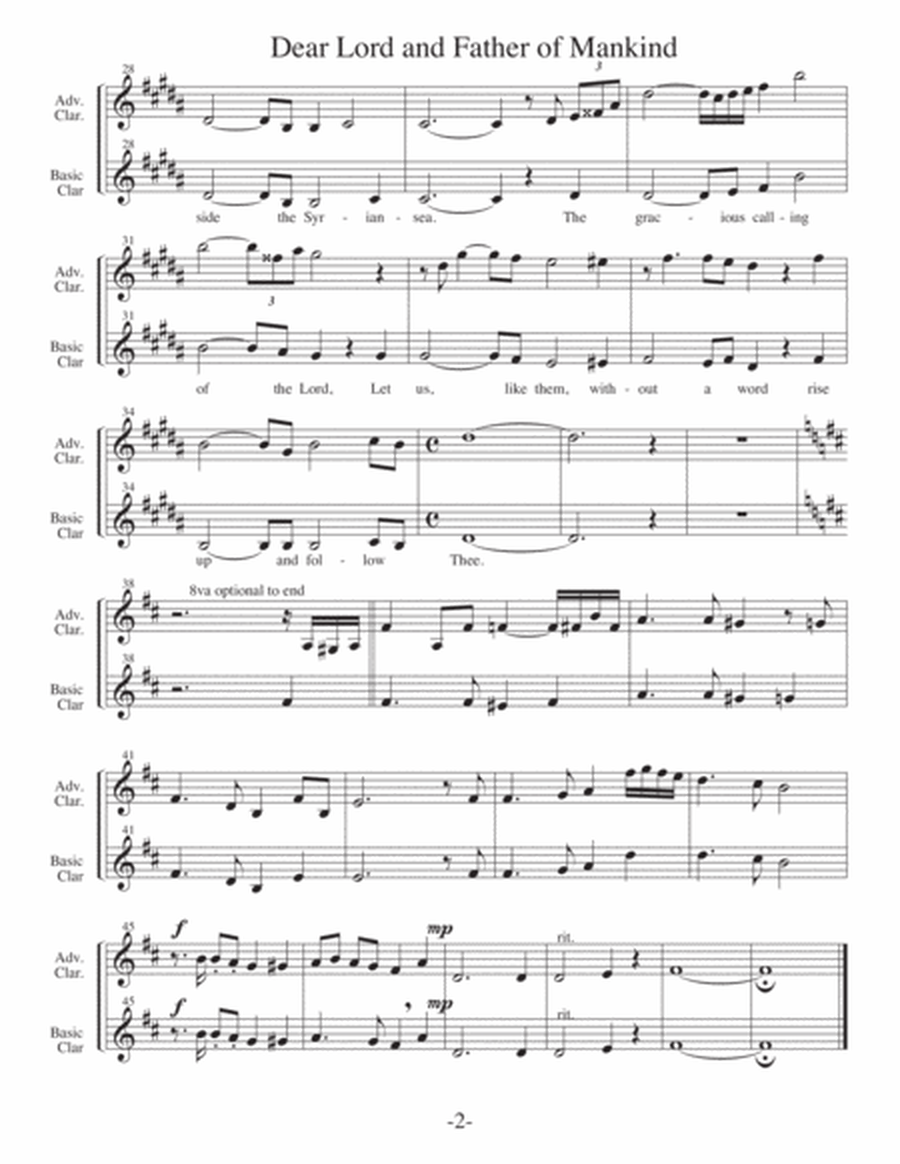 Dear Lord and Father of Mankind (Arrangements Level 1-3 for CLARINET + Written Acc) Hymn image number null