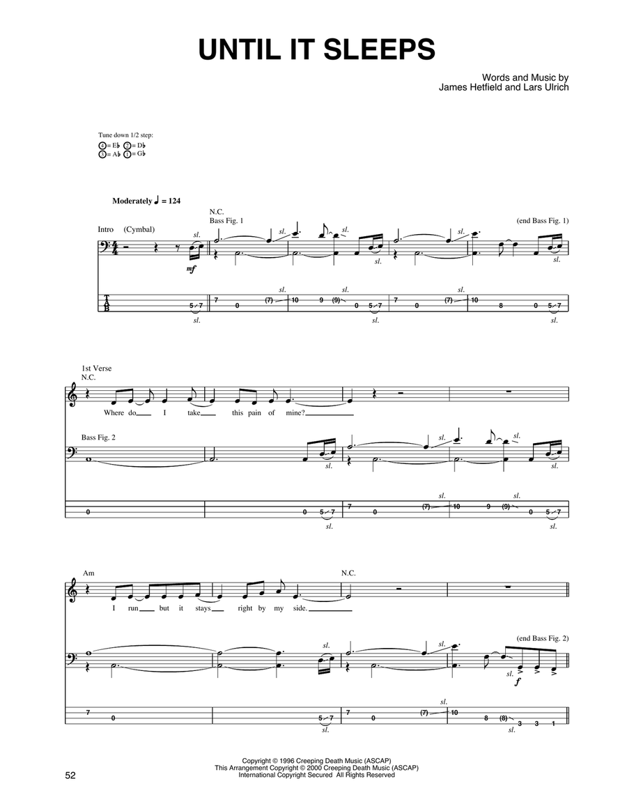 Until It Sleeps Bass Guitar Tablature scores gallery preview page 1