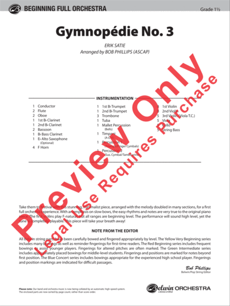 Gymnopédie No. 3 Full Orchestra scores gallery preview page 2