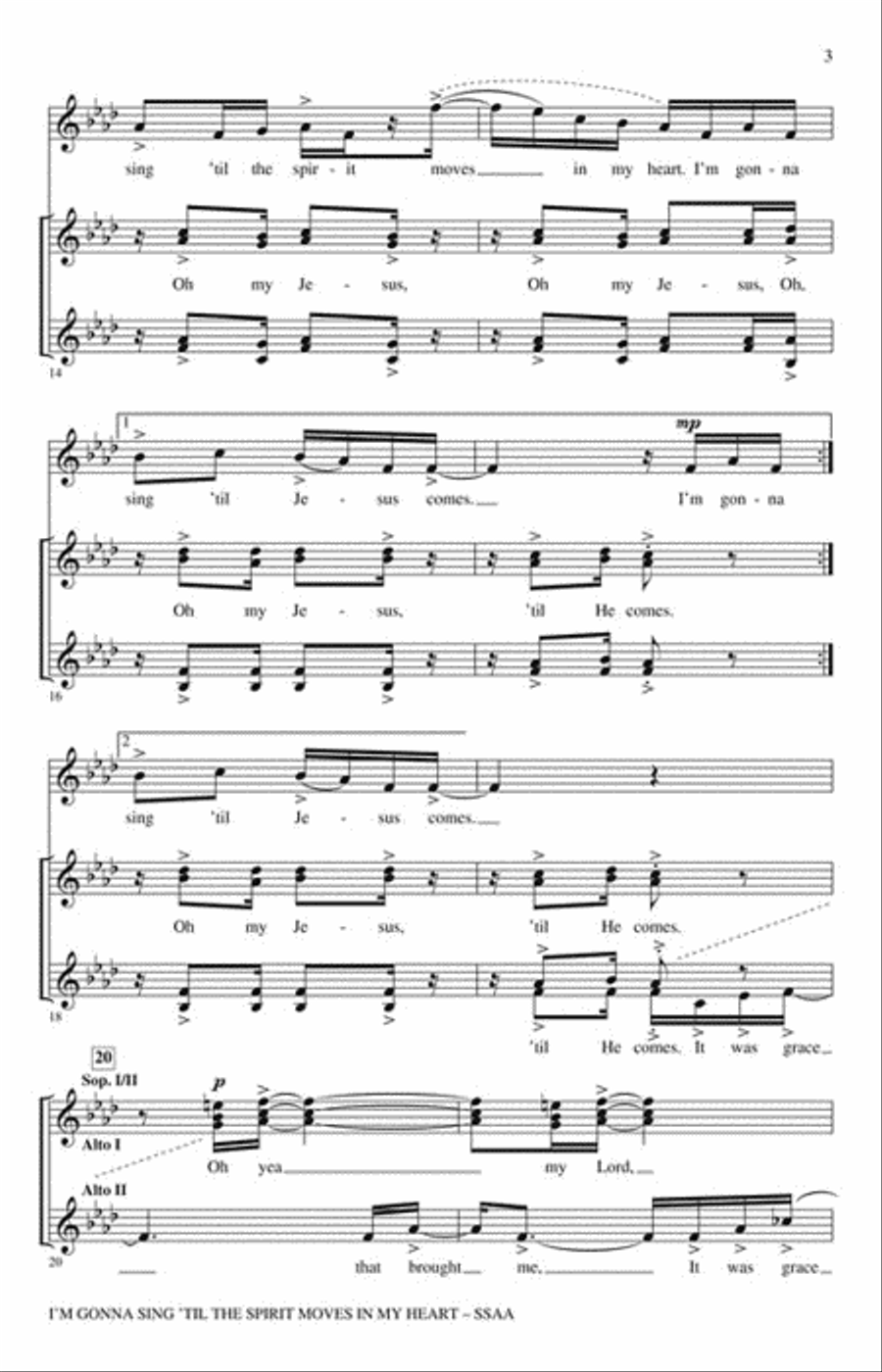 I'm Gonna Sing 'Til the Spirit Moves in My Heart SSAA scores gallery preview page 3