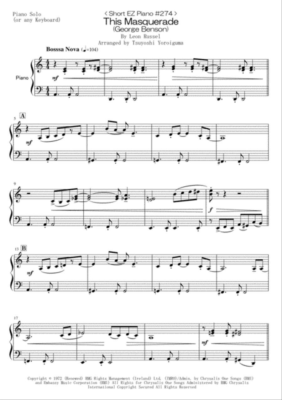 This Masquerade Easy Piano scores gallery preview page 1
