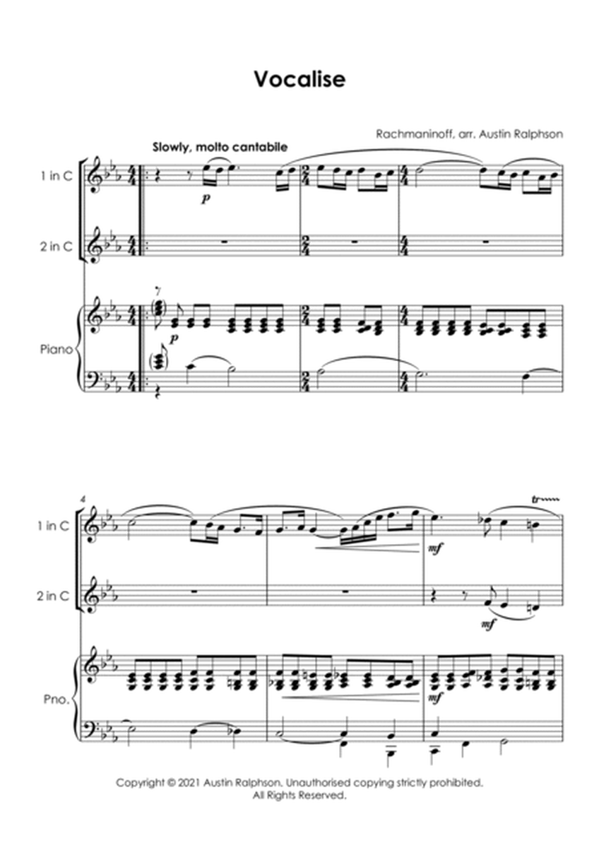 Vocalise (Rachmaninoff) - tenor horn and euphonium duet and piano with FREE BACKING TRACK image number null