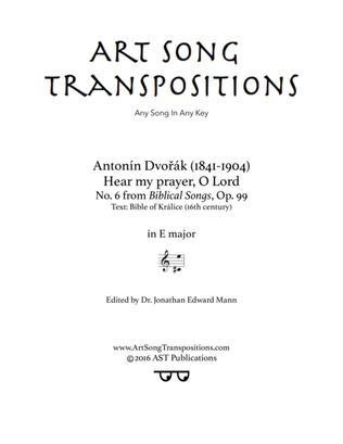 Book cover for DVORÁK: Hear my prayer, O Lord, Op. 99 no. 6 (transposed to E major)