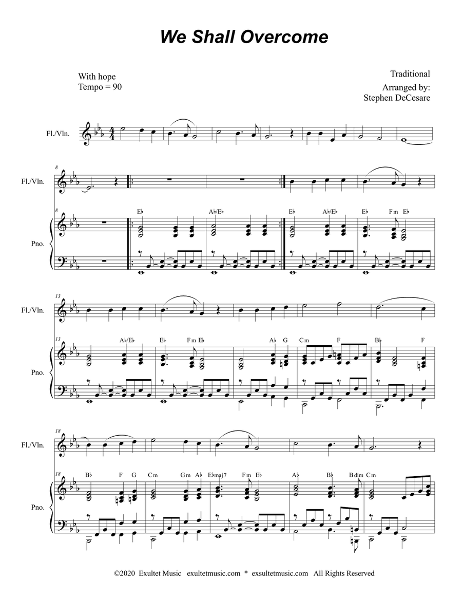 We Shall Overcome (for Flute or Violin solo and Piano) Flute scores gallery preview page 2