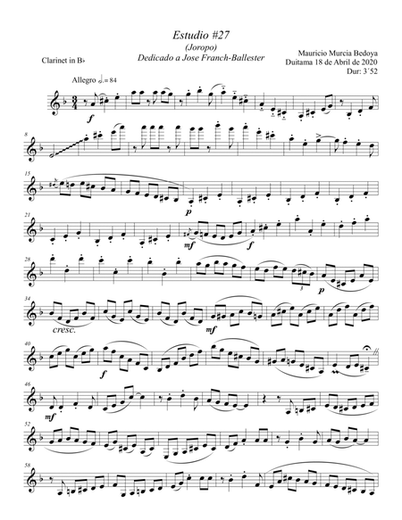 Etude #27 (Joropo), for Solo Clarinet