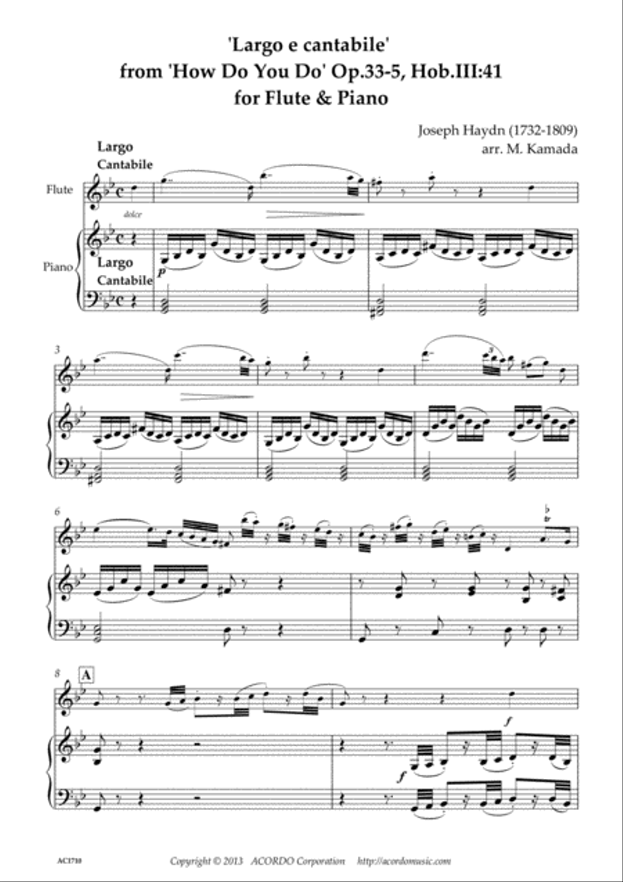 Largo e cantabile’ from 'How Do You Do' Op.33-5, Hob.III:41 for Flute & Piano Flute Solo scores gallery preview page 1