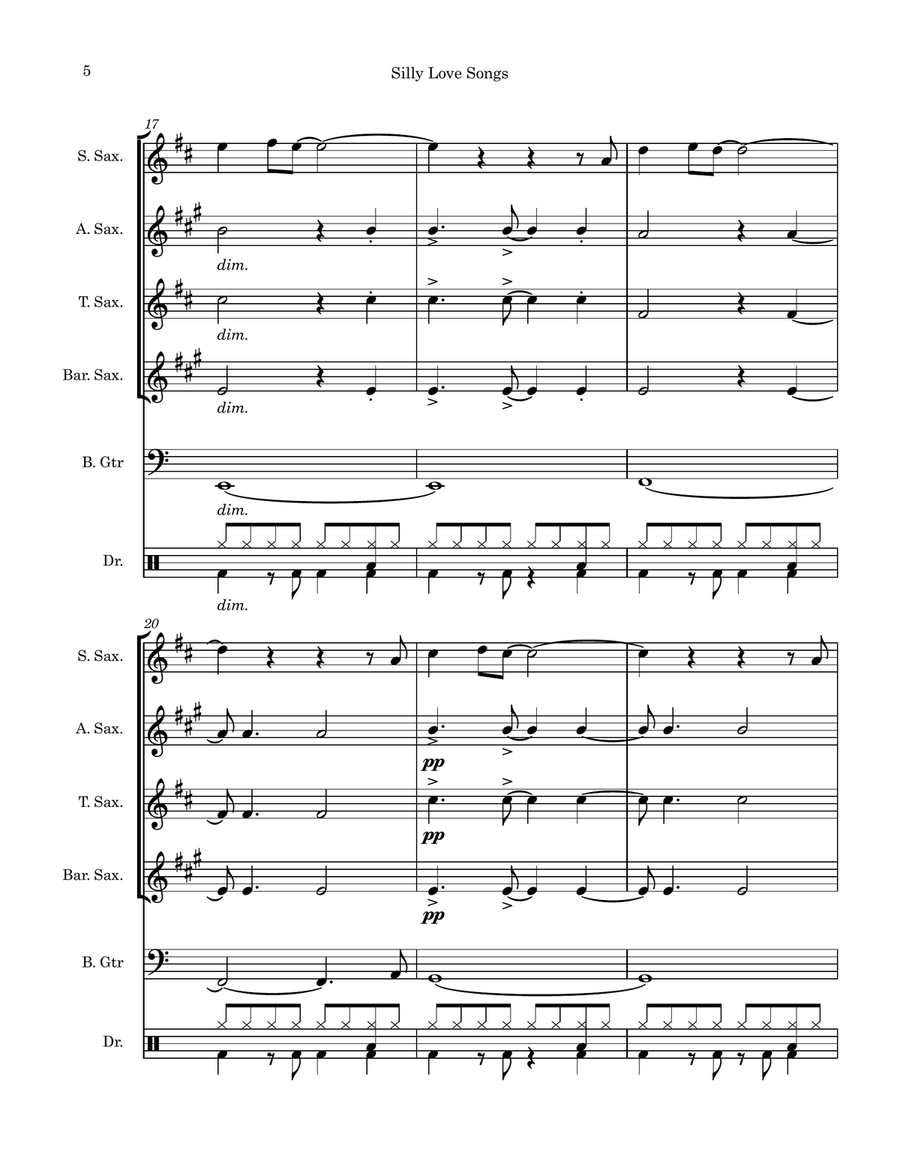 Silly Love Songs Saxophone Quartet scores gallery preview page 5