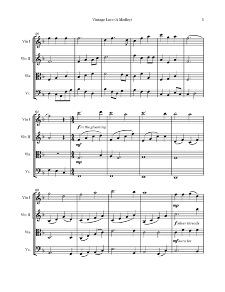 Vintage Love (A Medley) String Quartet scores gallery preview page 5