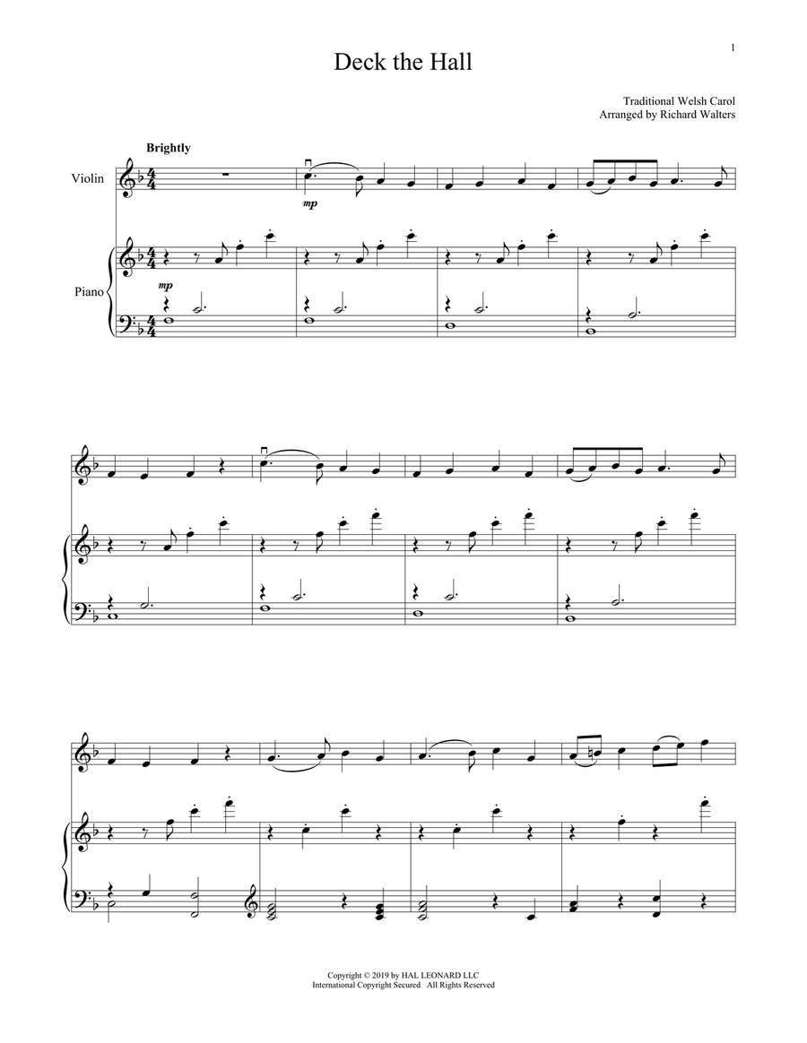 Deck The Hall Violin Solo scores gallery preview page 1