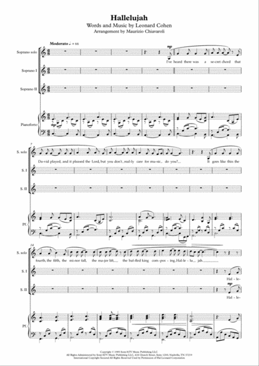 Hallelujah Soprano Voice scores gallery preview page 1