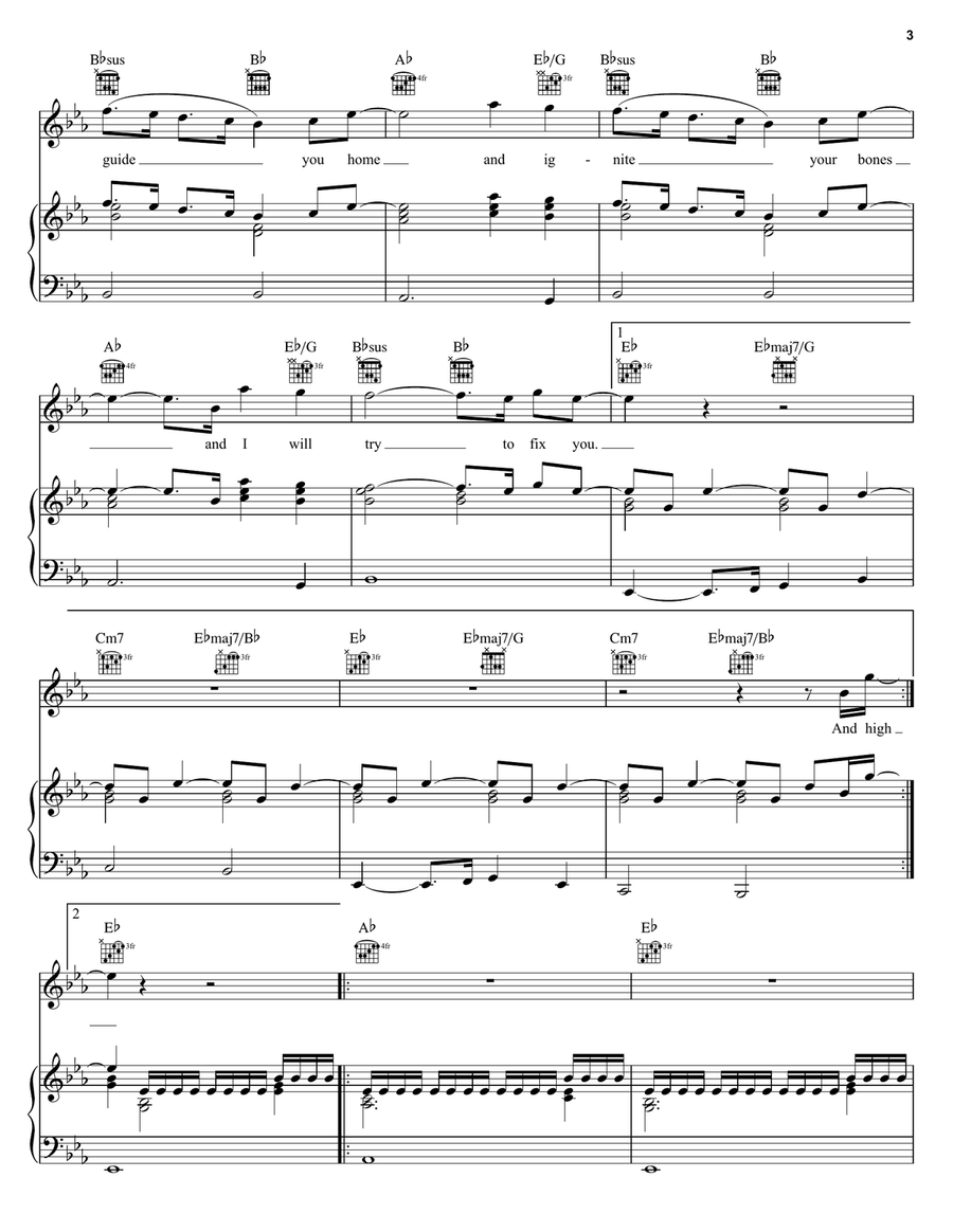Fix You Piano, Vocal, Guitar scores gallery preview page 3