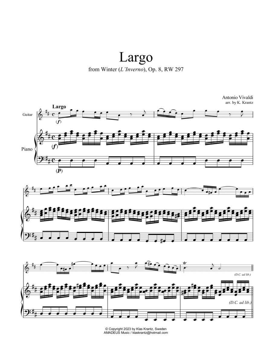 Largo from Winter (L'Inverno) for guitar and piano image number null