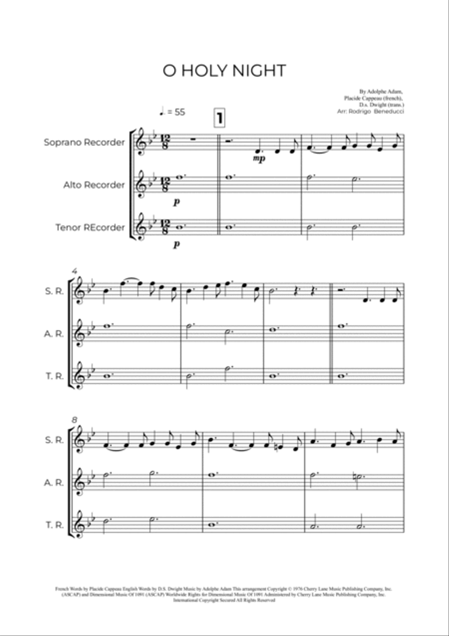 O Holy Night Soprano Recorder scores gallery preview page 2
