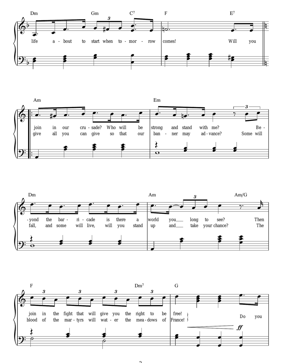 Do You Hear The People Sing? Easy Piano scores gallery preview page 2