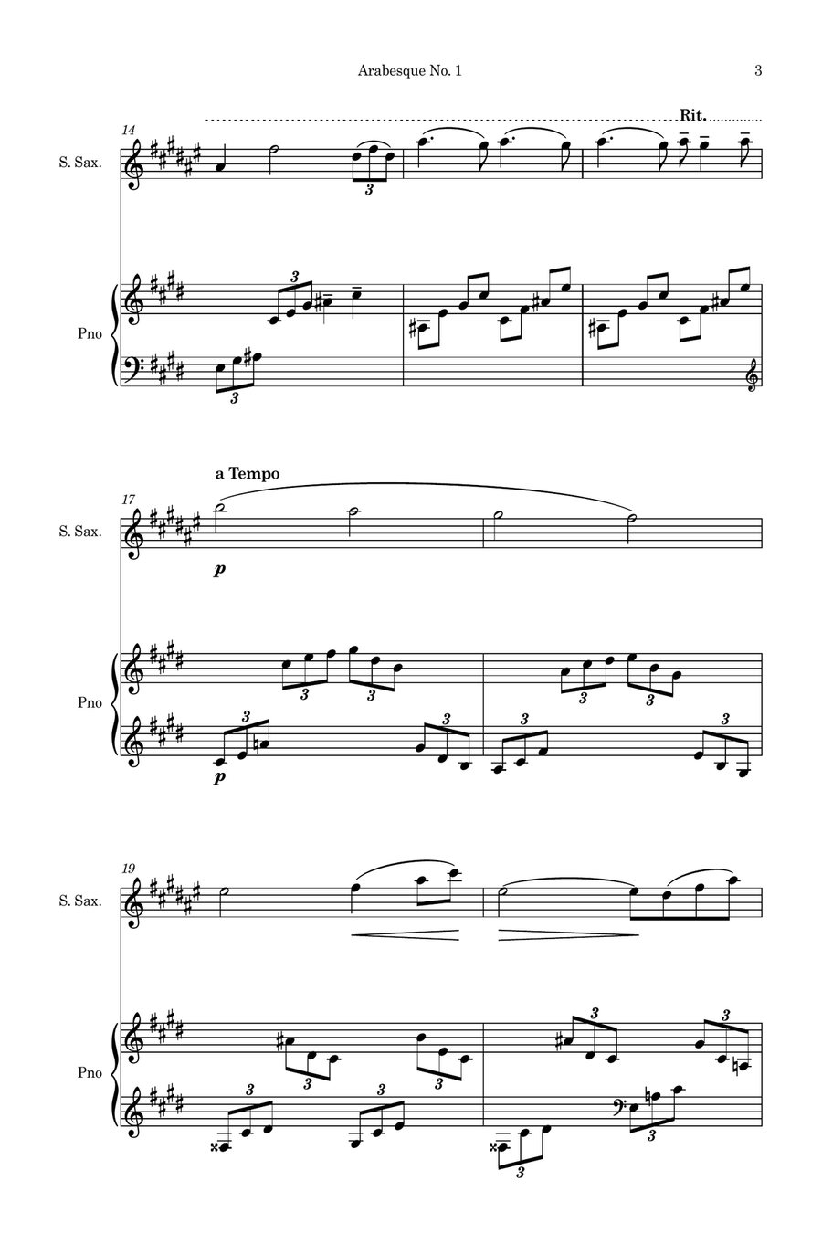 Arabesque No.1 (Simplified for Soprano/Tenor Bb Saxophone and Piano) Soprano Saxophone scores gallery preview page 3