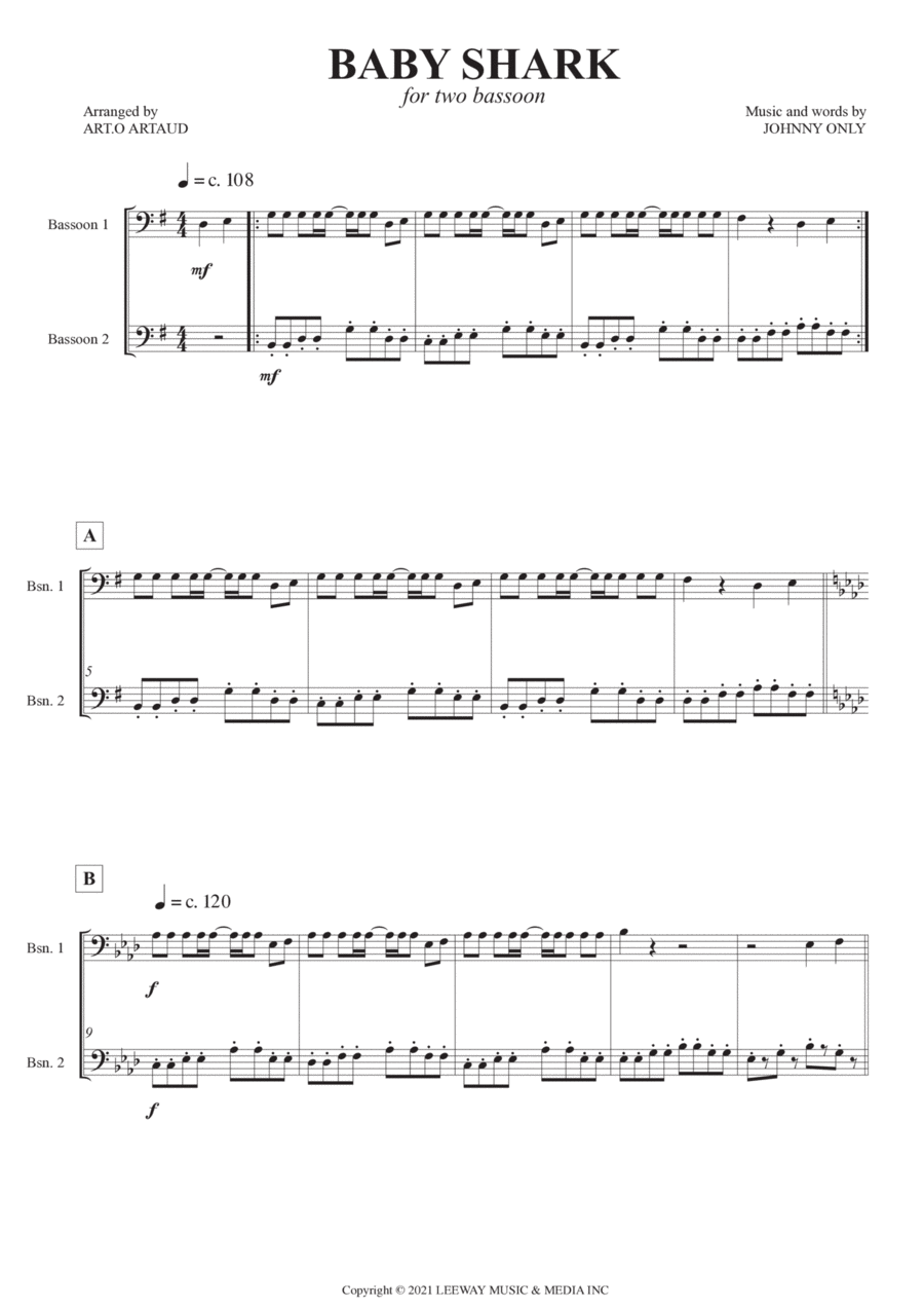 Baby Shark Woodwind Duet scores gallery preview page 1