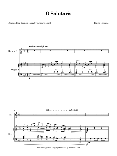 O Salutaris (Pessard arr. for French Horn Solo) image number null