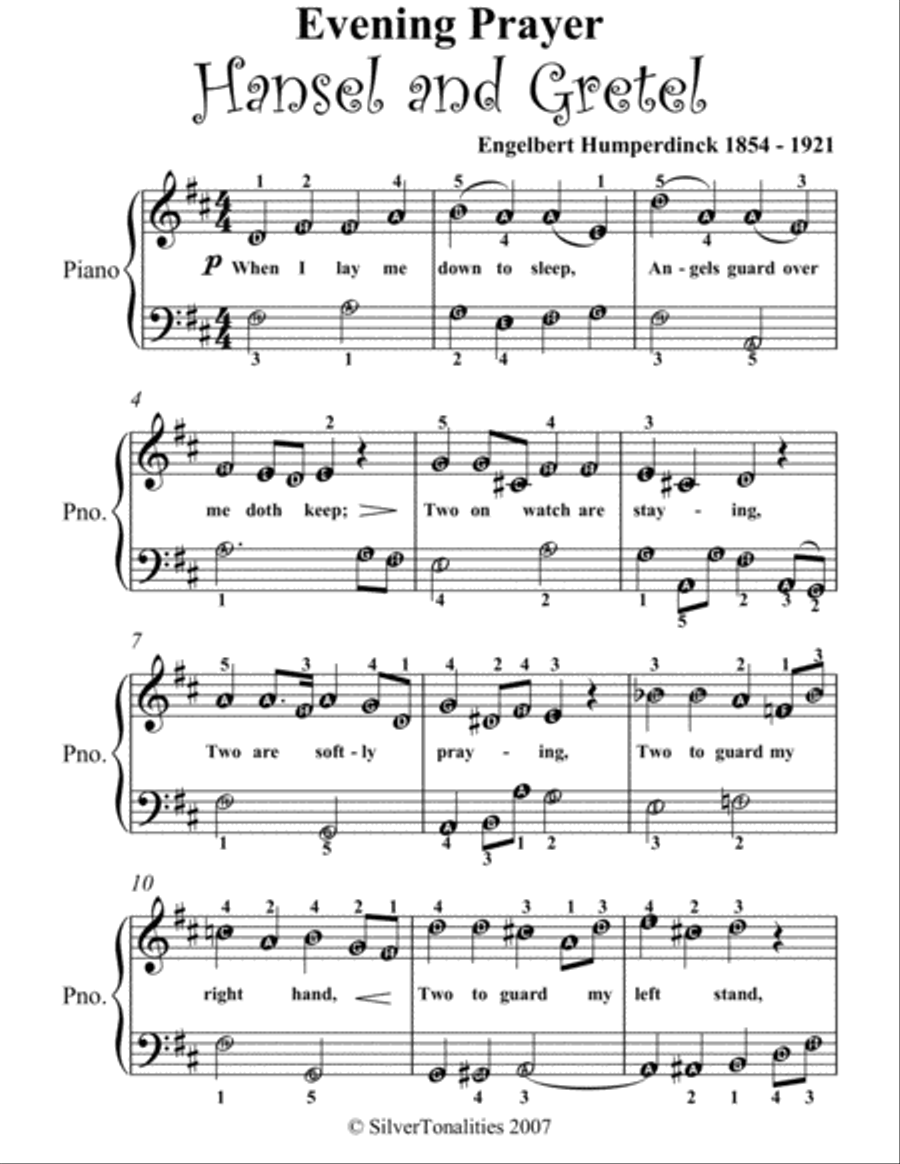 Evening Prayer Hansel and Gretal Easy Piano Sheet Music Easy Piano scores gallery preview page 2