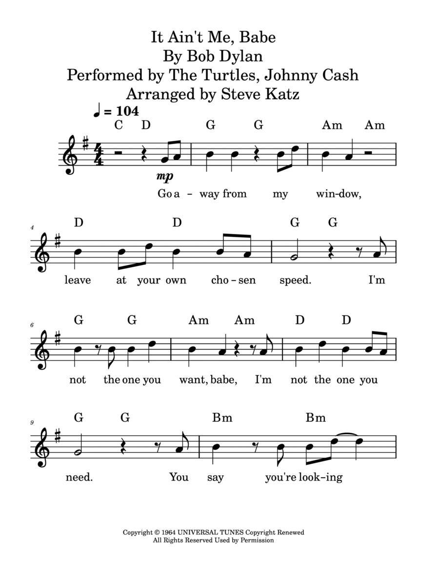It Ain't Me, Babe Piano scores gallery preview page 1