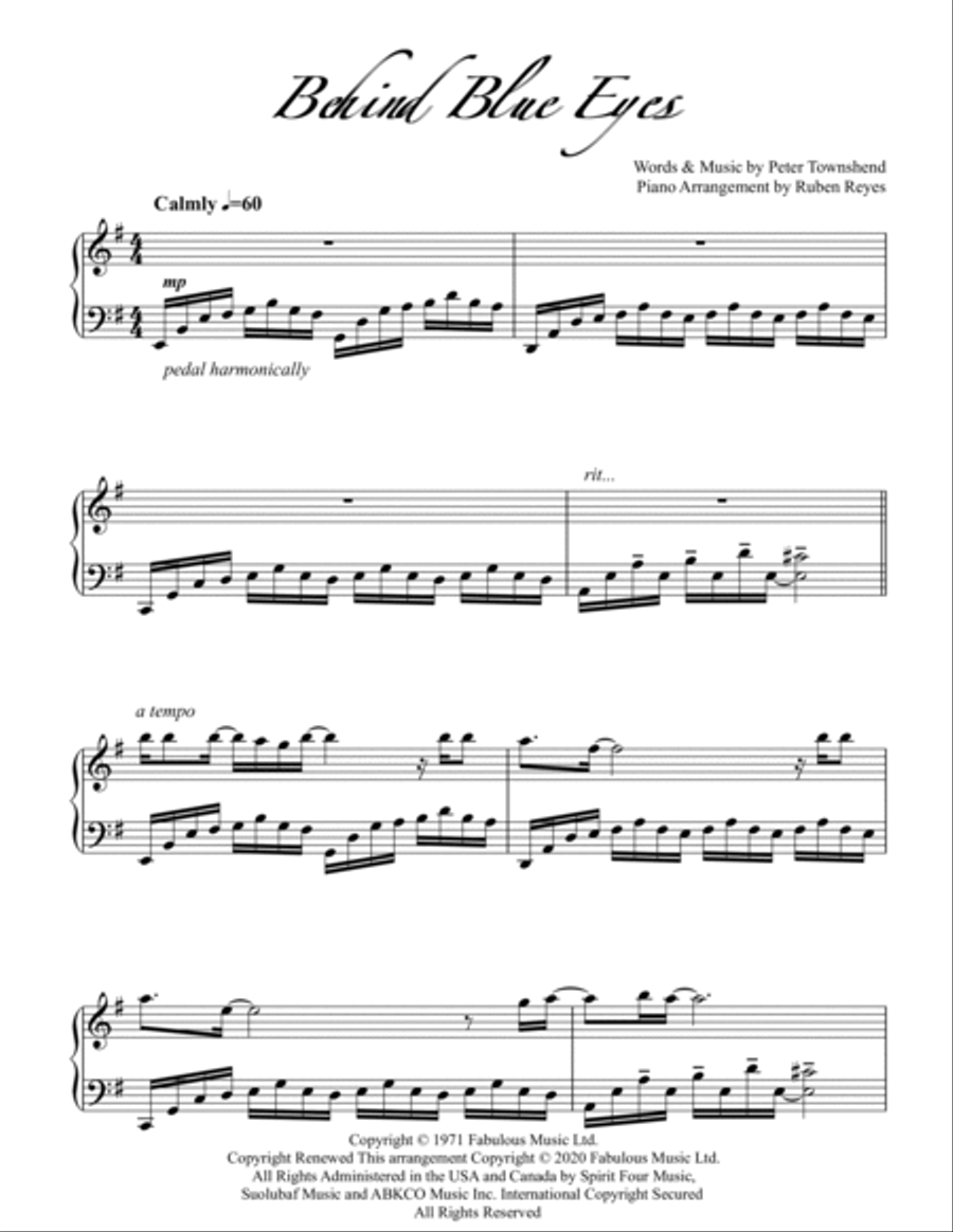 Behind Blue Eyes Piano Solo scores gallery preview page 2