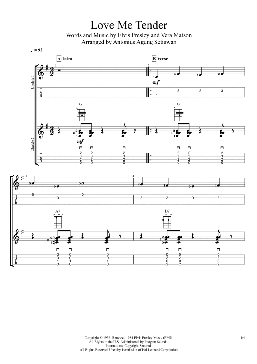Love Me Tender Ukulele scores gallery preview page 1