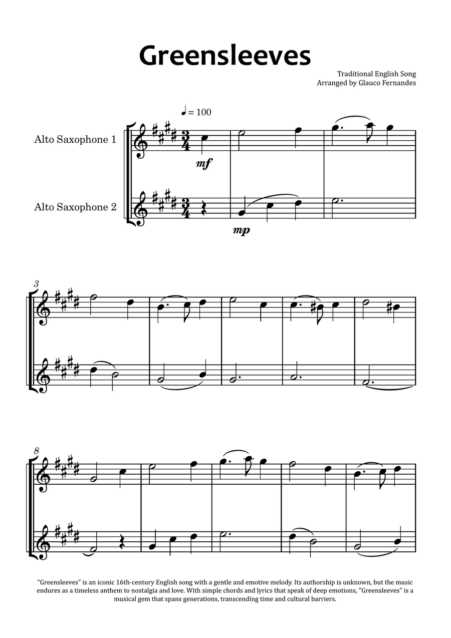 Greensleeves Woodwind Duet scores gallery preview page 1