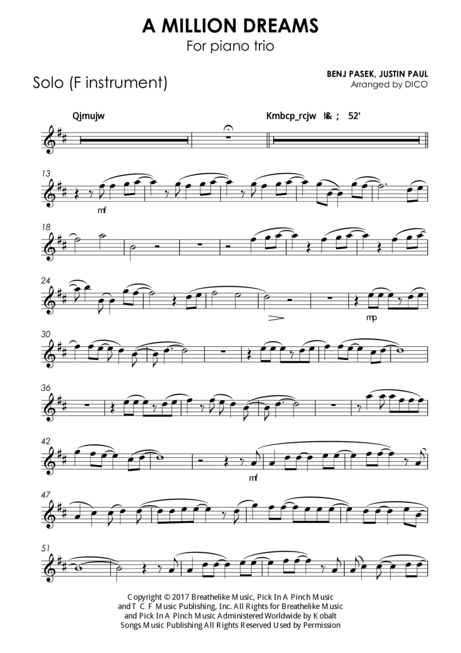 A Million Dreams F Instrument scores gallery preview page 1