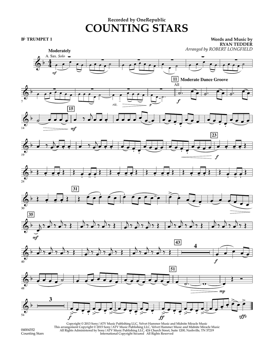 Counting Stars - Bb Trumpet 1
