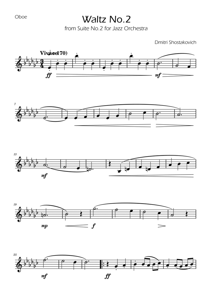Dmitri Shostakovich - Second Waltz - Oboe solo image number null