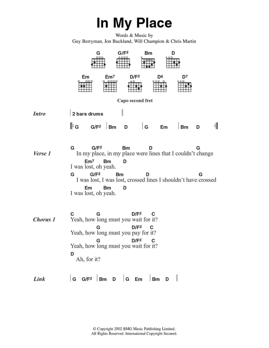 In My Place Easy Guitar scores gallery preview page 1
