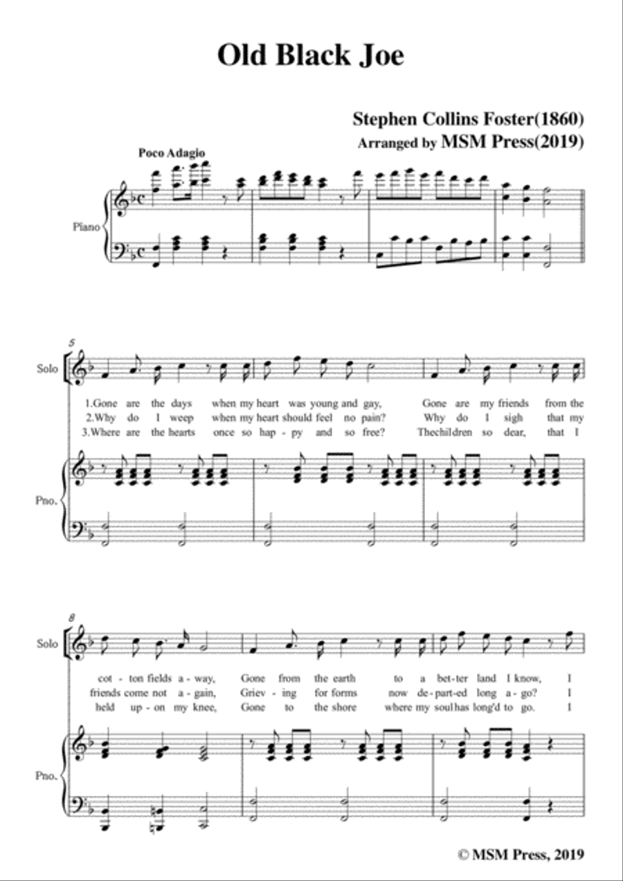 Stephen Collins Foster-Old Black Joe,in F Major,for Voice and Piano Voice Solo scores gallery preview page 3
