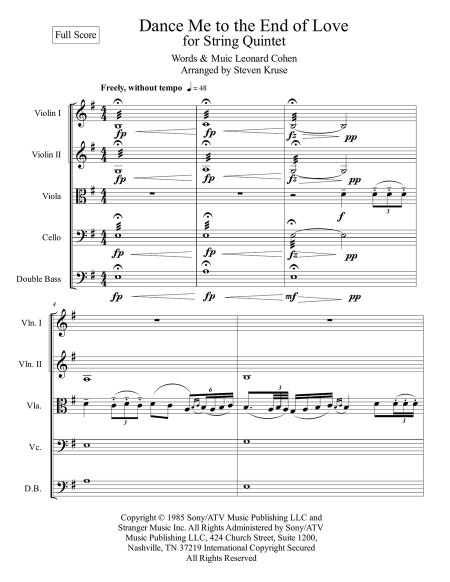 Dance Me To The End Of Love String Quintet scores gallery preview page 4