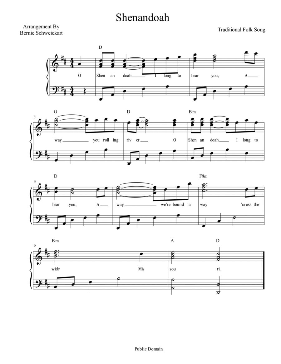 Shenandoah Piano, Vocal, Guitar scores gallery preview page 1