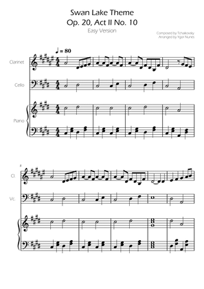 Swan Lake (theme) - Tchaikovsky - Cello and Clarinet w/ Piano Accompaniment